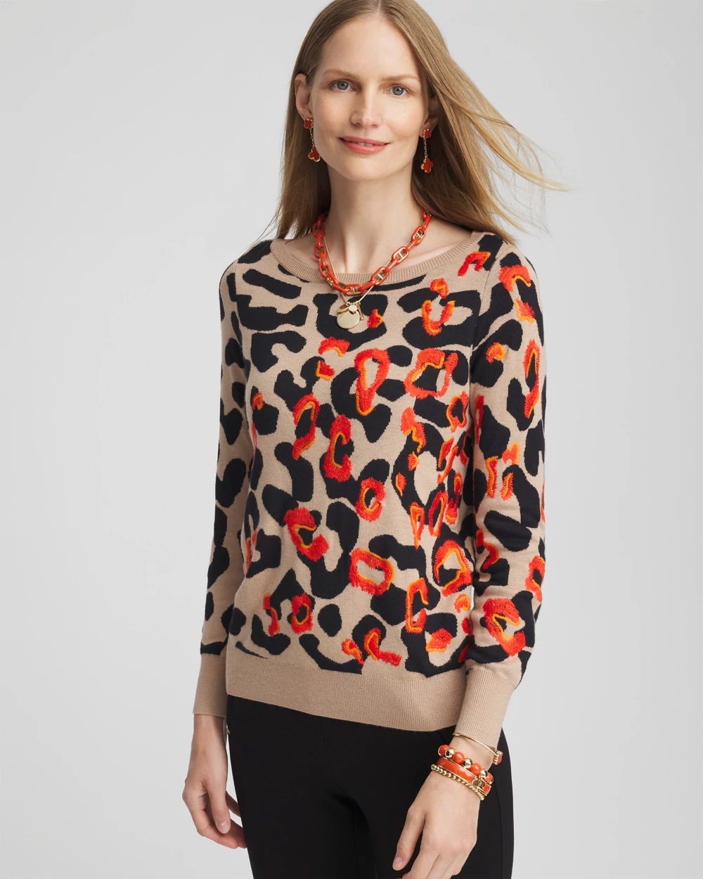 Embroidered Leopard Jacquard Sweater | Chico's